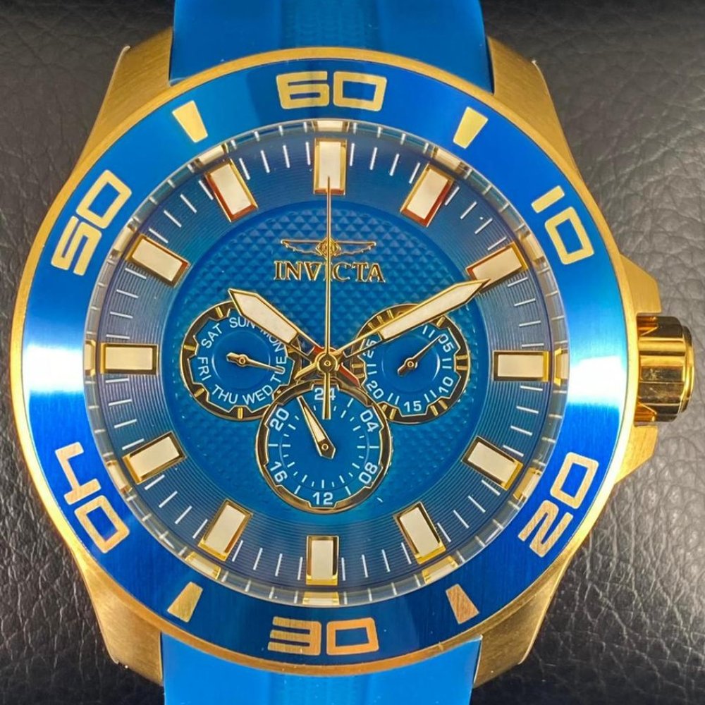 NEW Invicta Pro Diver 50MM Blue Dial Quartz Chronograph Strap Watch